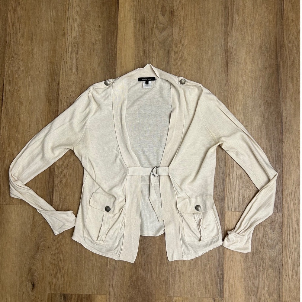 Nanette Lepore Silk Linen Cardigan Cream Ivory Buckle Front Vintage Large